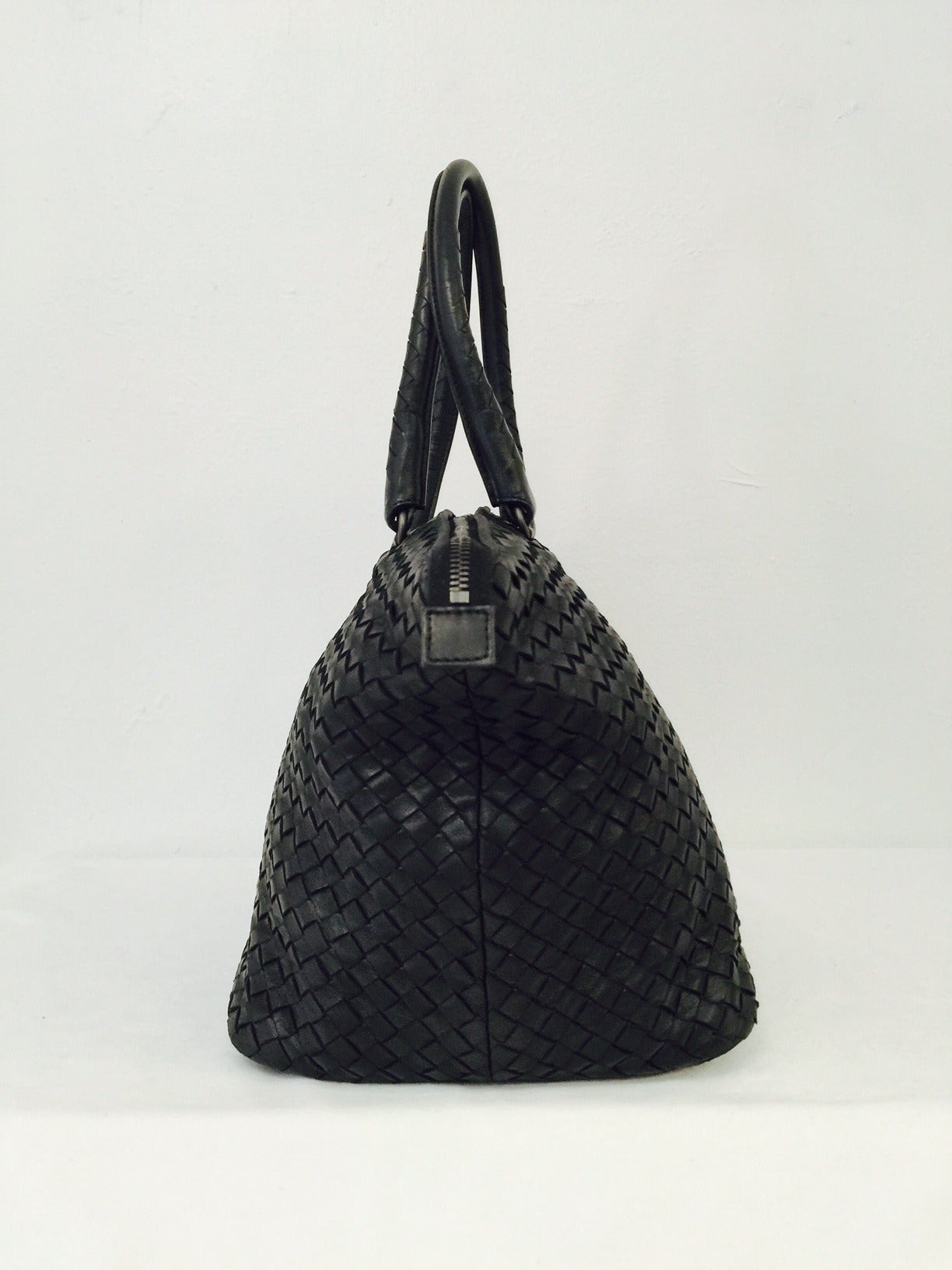 Women's Bottega Veneta Top Handle Black Leather Tote