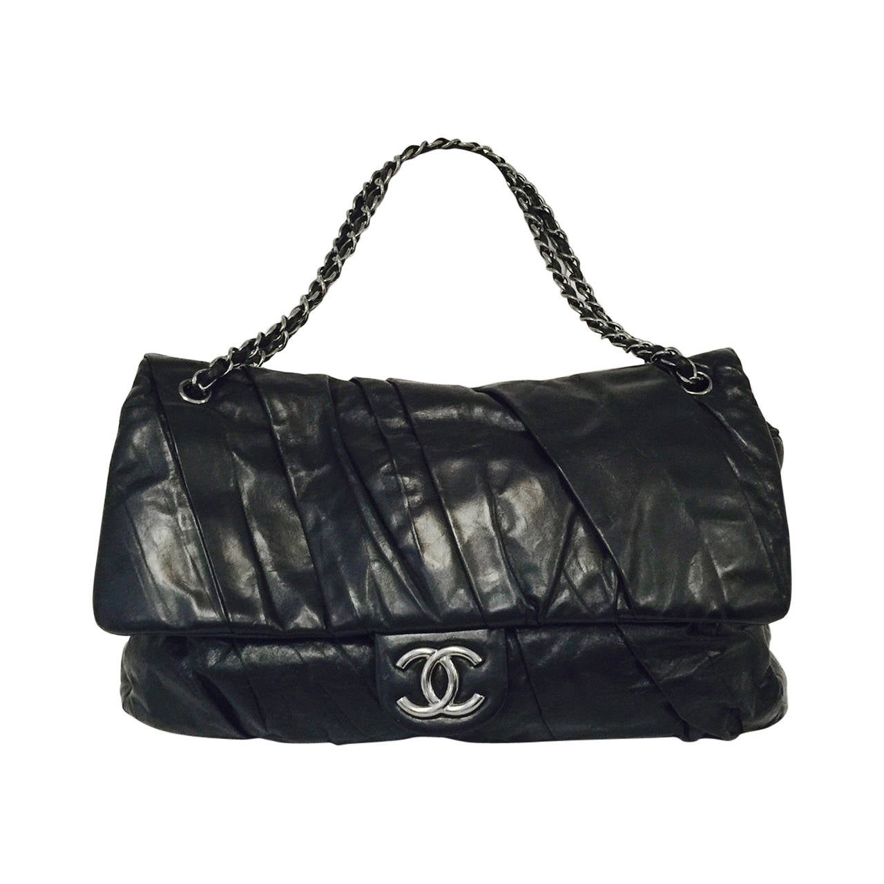 2009 Chanel Pleated Maxi Bag With Ruthenium Hardware For Sale