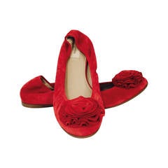New Valentino Garavani Red Suede Ballerina Flats