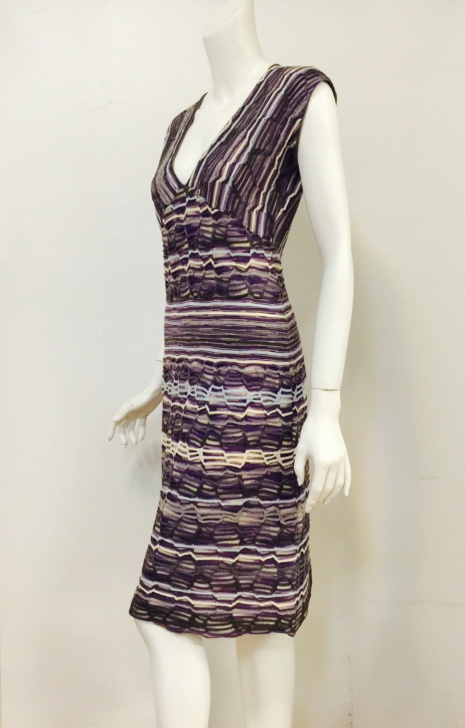 M Missoni Multi Color Cap Sleeve Knit Dress In Excellent Condition For Sale In Palm Beach, FL