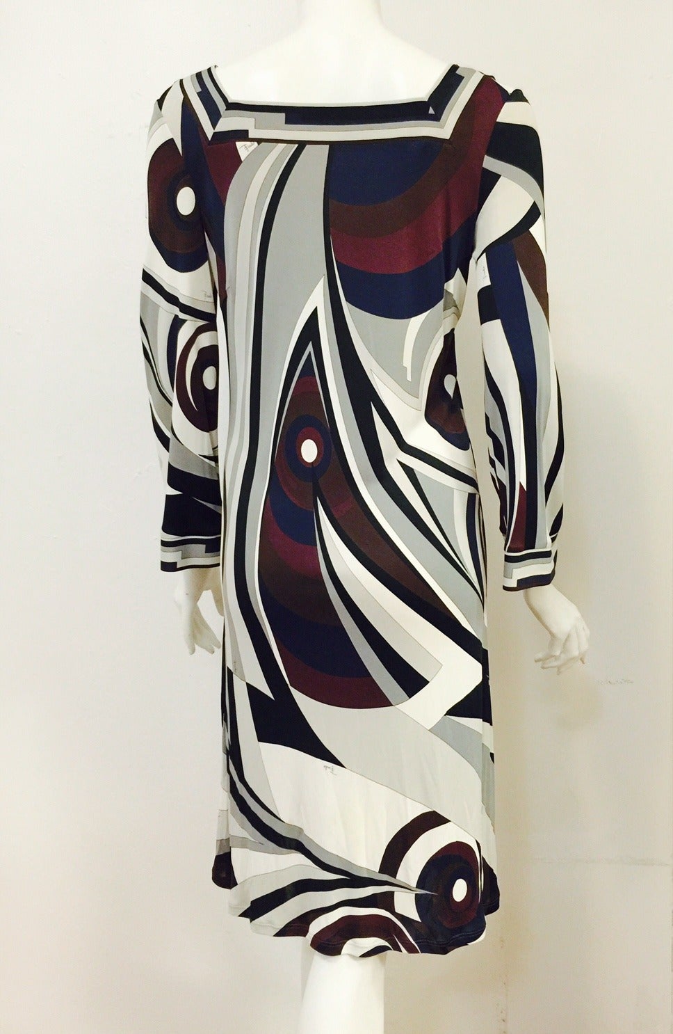 Exotic Emilio Pucci Print Long Sleeve Shift Dress In Excellent Condition For Sale In Palm Beach, FL