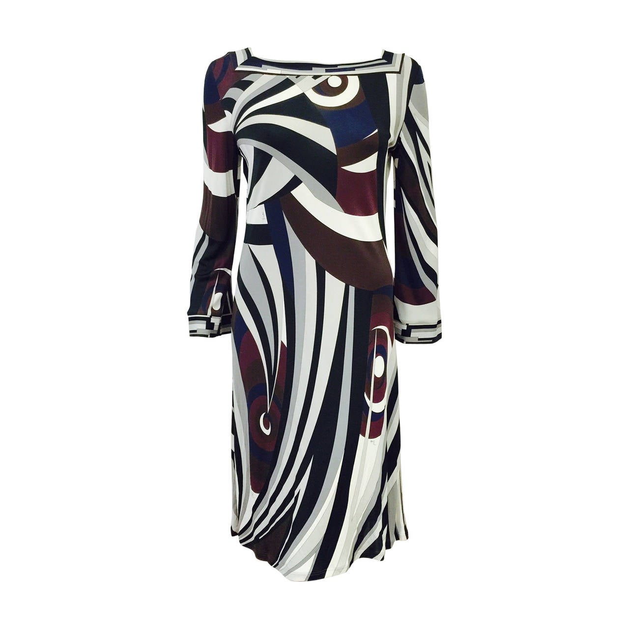 Exotic Emilio Pucci Print Long Sleeve Shift Dress For Sale at 1stDibs