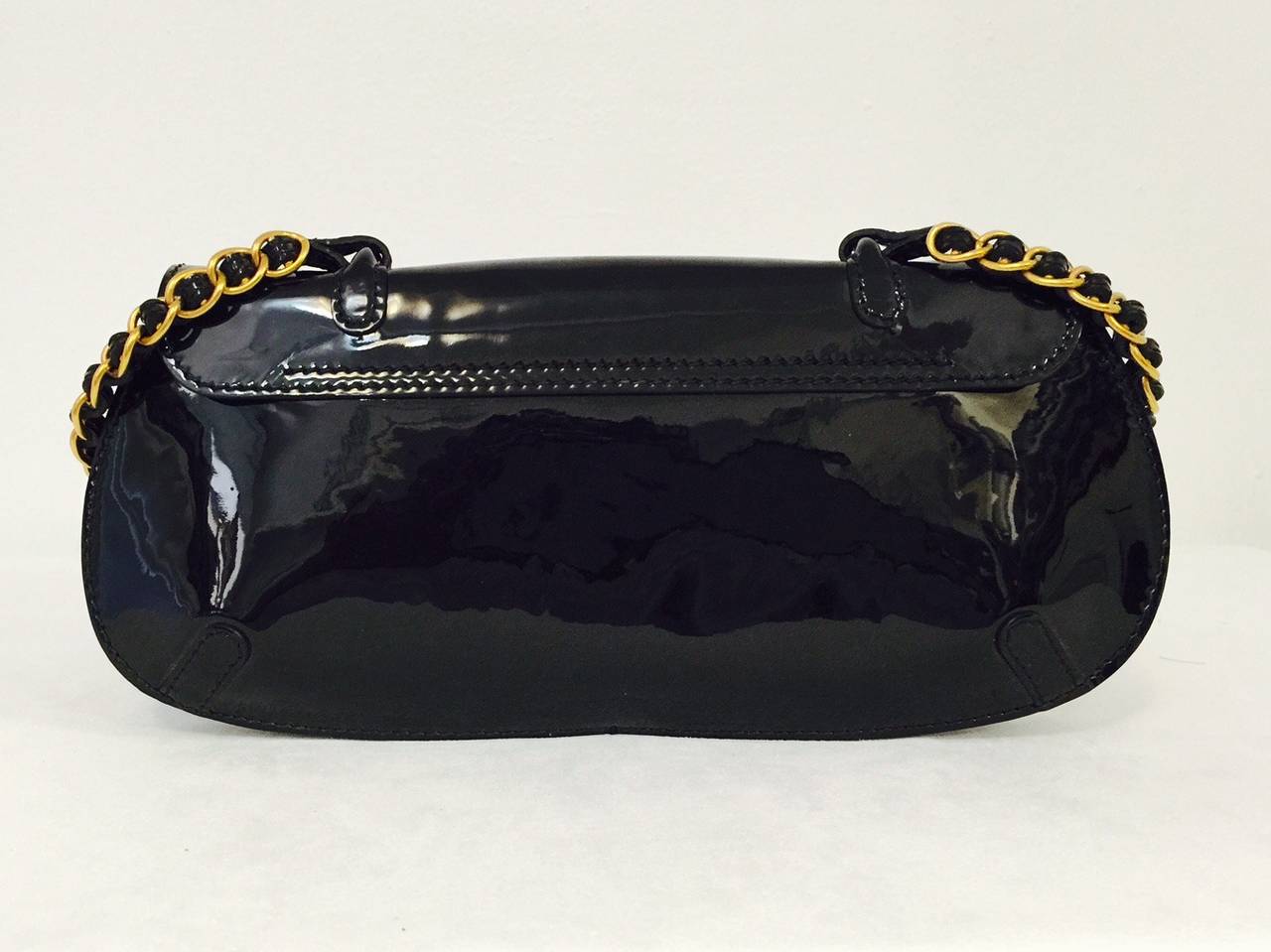 Black Valentino Garavani Patent Leather Shoulder Bag With Woven Chain Strap For Sale