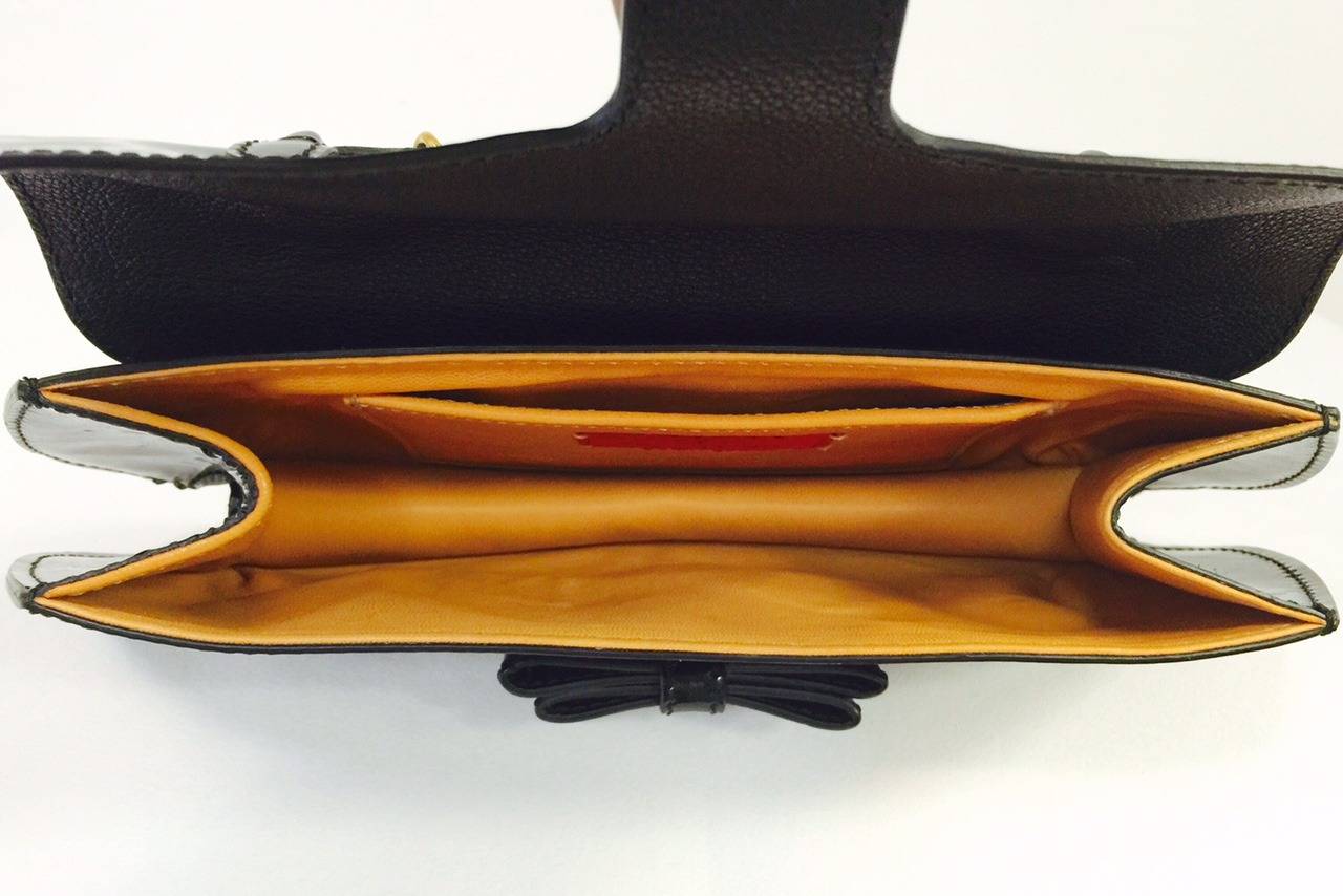 Valentino Garavani Patent Leather Shoulder Bag With Woven Chain Strap For Sale 2