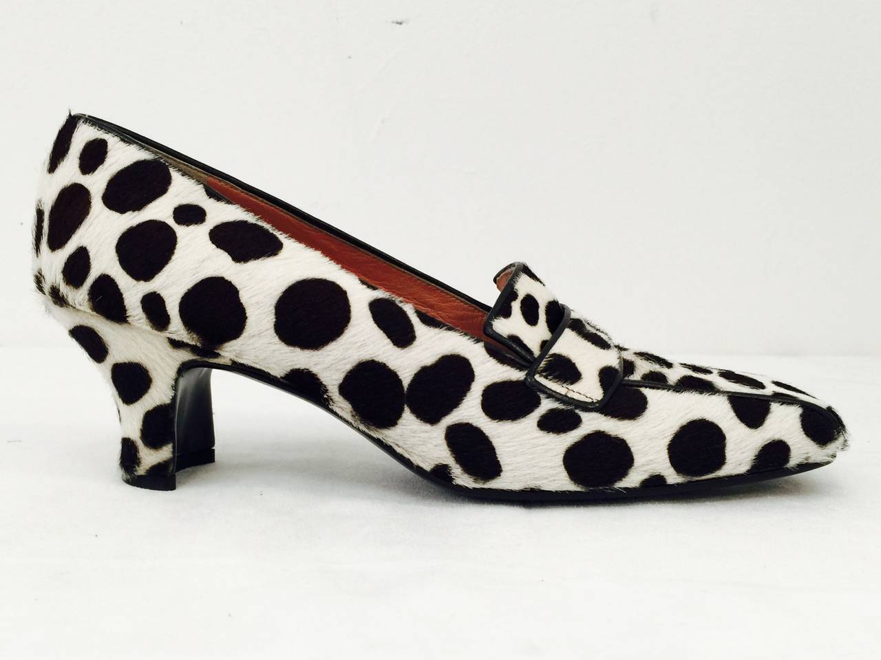 Prada Low Heel Square Toe Dalmatian Print Ponyskin Pump In Excellent Condition In Palm Beach, FL