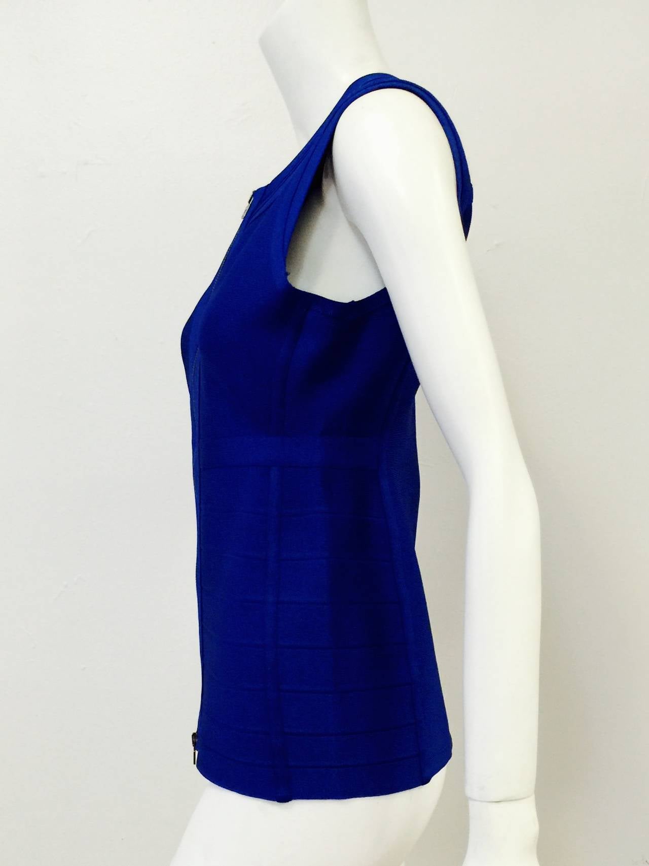 Women's Iconic Banded Sapphire Blue Herve Leger Veleka Top For Sale