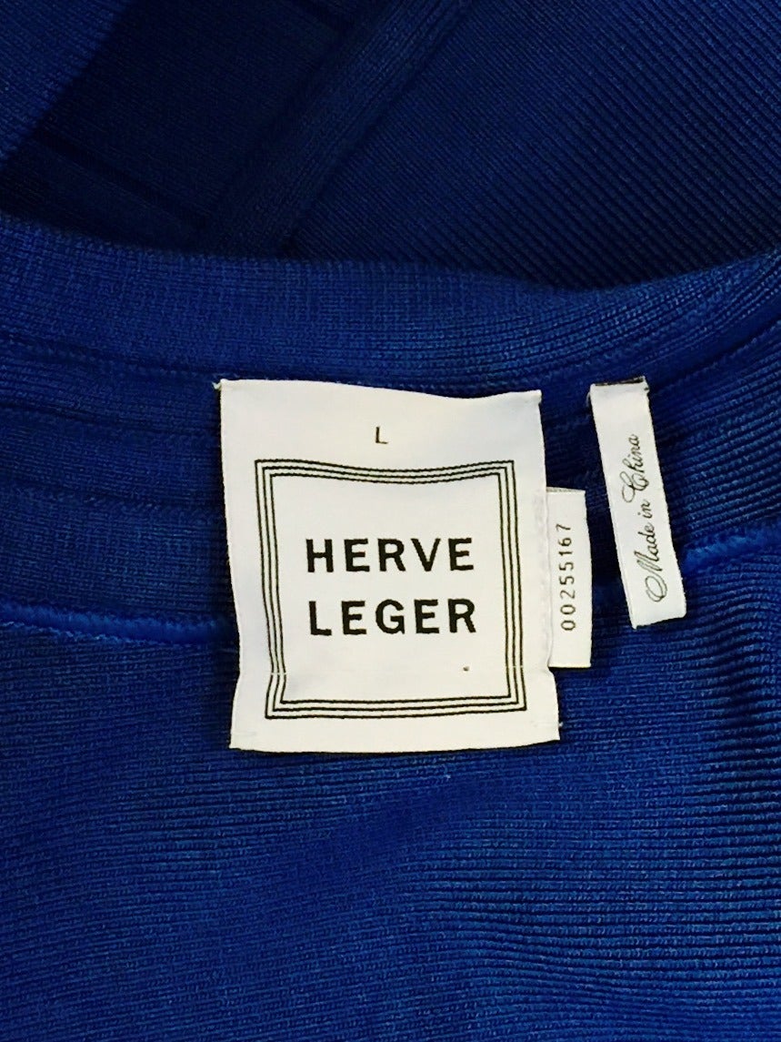 Iconic Banded Sapphire Blue Herve Leger Veleka Top For Sale 3