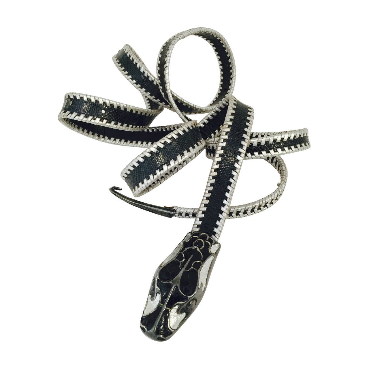 Rare Robert Christoph Zurich Lizard Belt With Engraved Snake Head For Sale