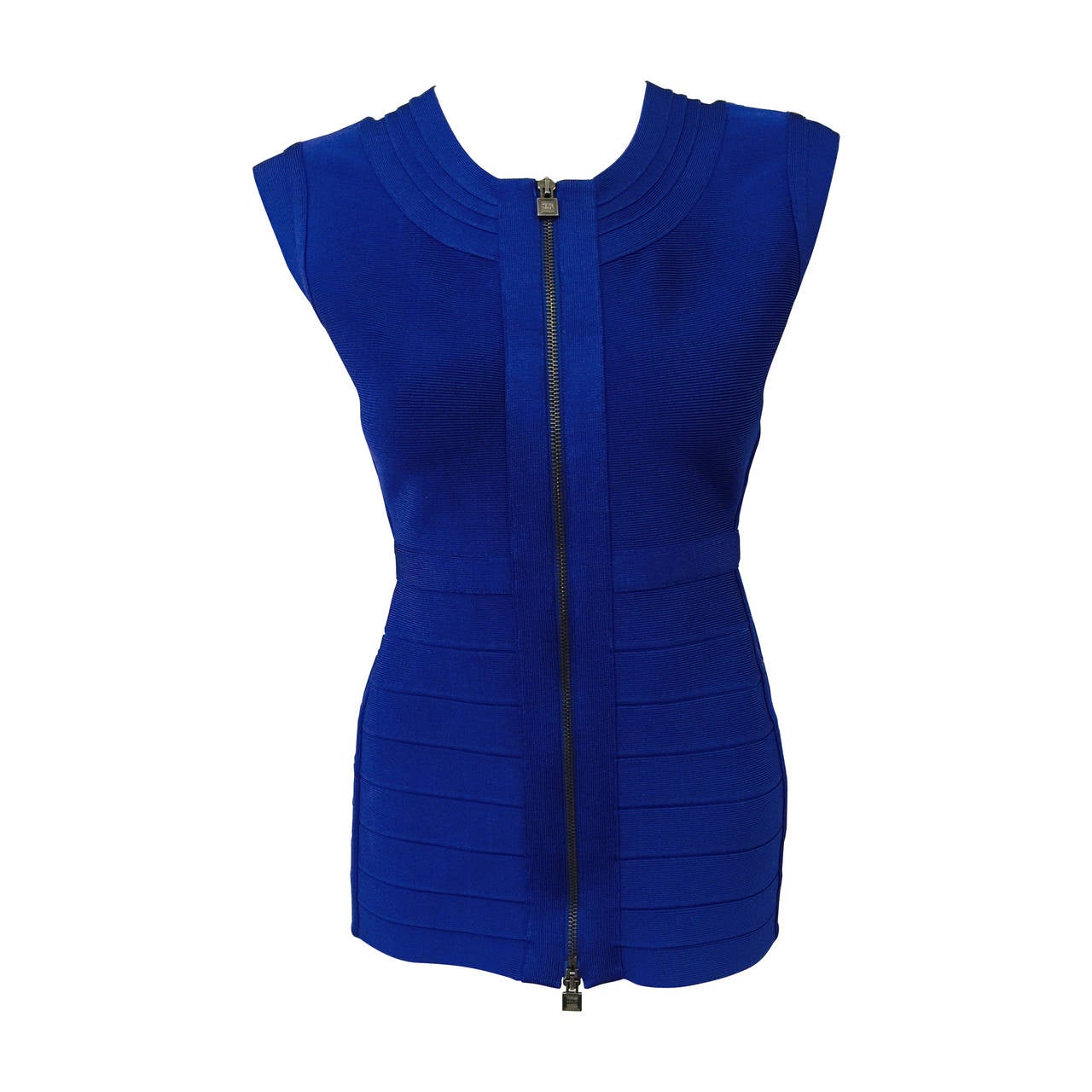 Iconic Banded Sapphire Blue Herve Leger Veleka Top For Sale