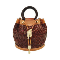 1990s Keiselstein Cord Bucket Bag With Goldtone Frog