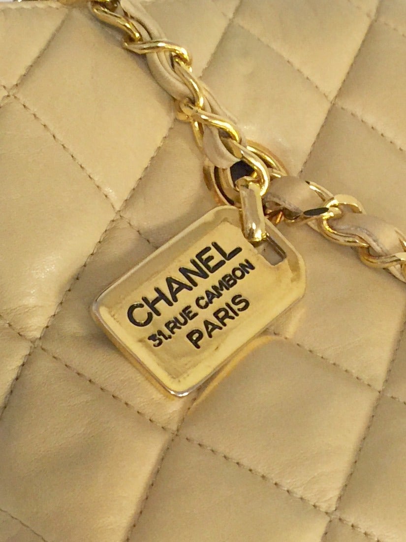 Vintage Chanel Tan Quilted Lambskin Shoulder Bag Serial Number 1079329 In Excellent Condition In Palm Beach, FL