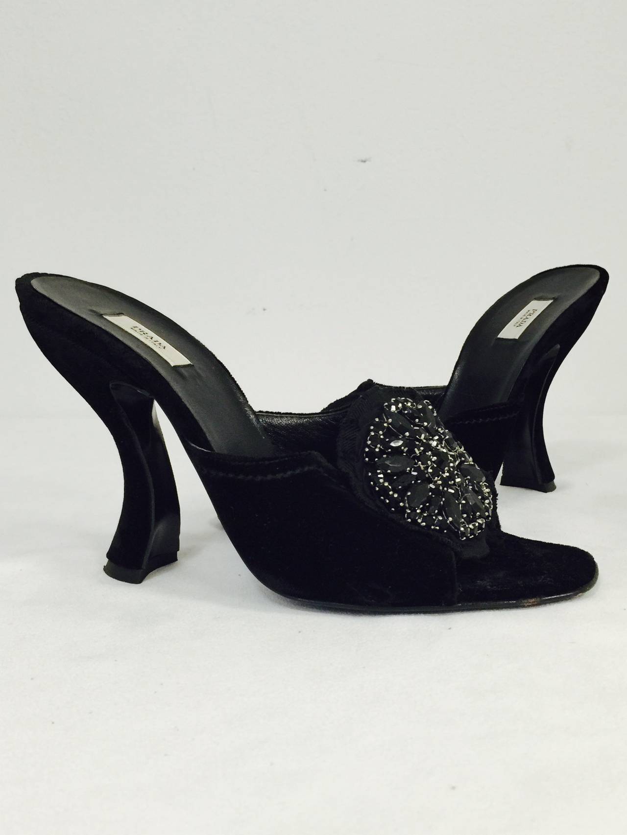 Black Prada Velvet Evening High Heel Slide Sandals