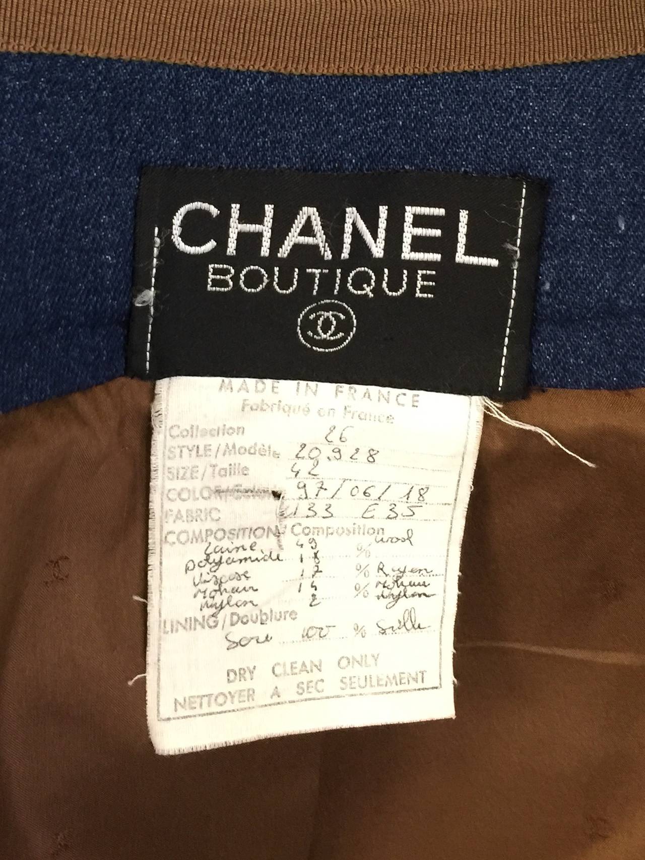 Vintage Chanel Denim and Wool Tweed Car Coat For Sale 2