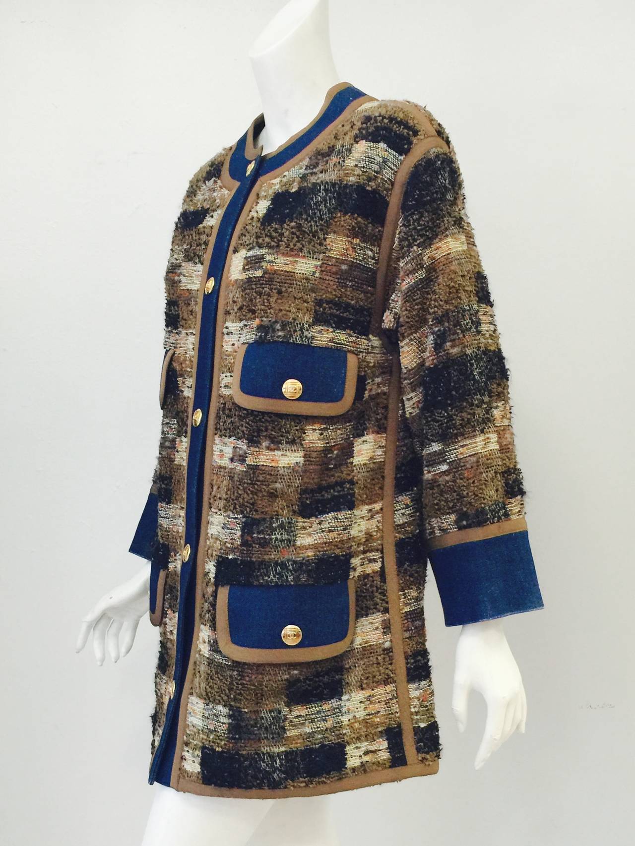Women's Vintage Chanel Denim and Wool Tweed Car Coat For Sale