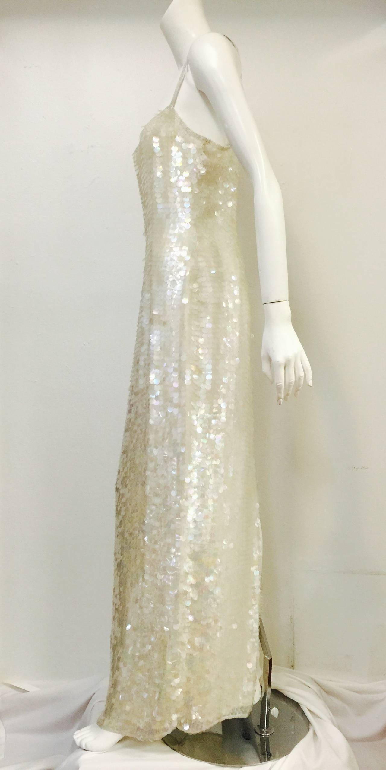 Beige Alluring Aidan Mattox Long Sheath Dress With Iridescent Paillettes