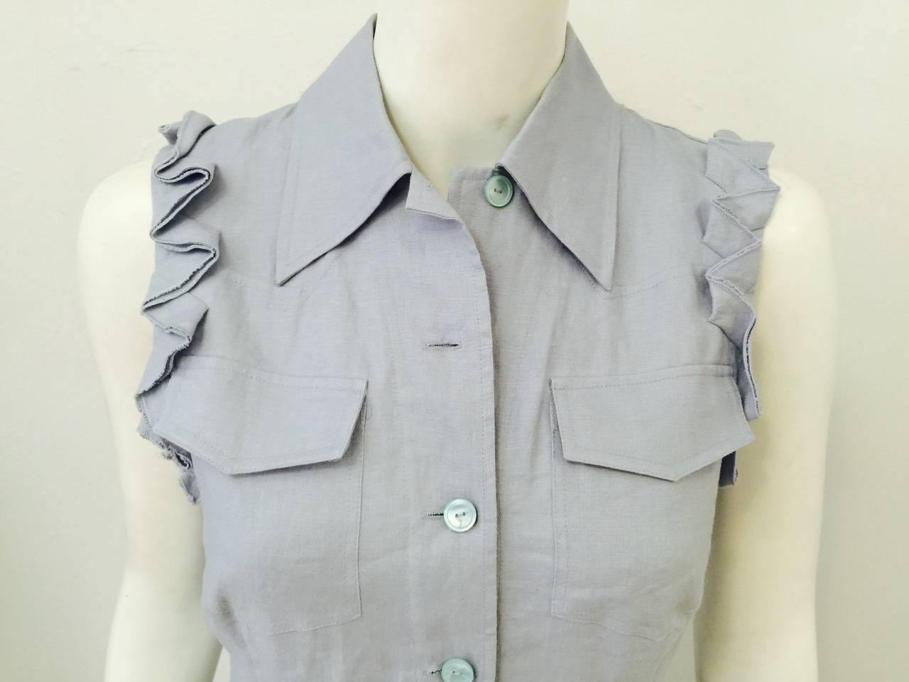 Valentino Jeans Sleeveless Powder Blue 100% Linen Day Dress For Sale 2