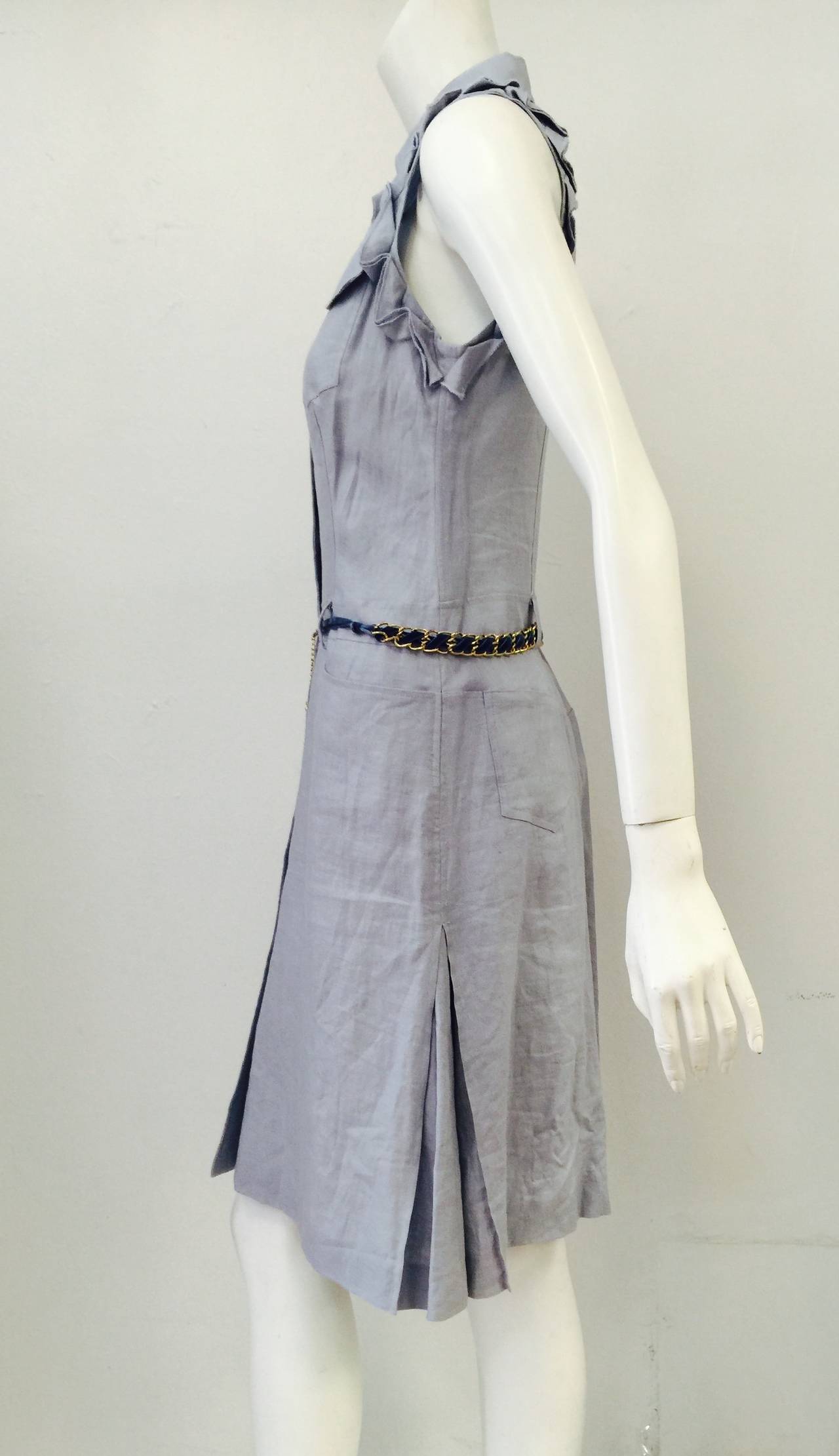 Gray Valentino Jeans Sleeveless Powder Blue 100% Linen Day Dress For Sale