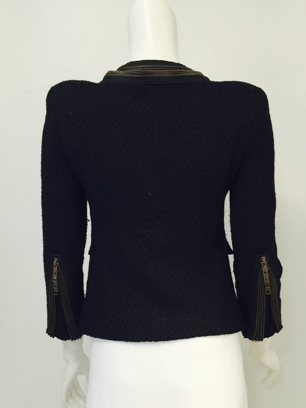 Black Alexander McQueen Cropped Textured Jacket With Multi Zipper Trim For Sale