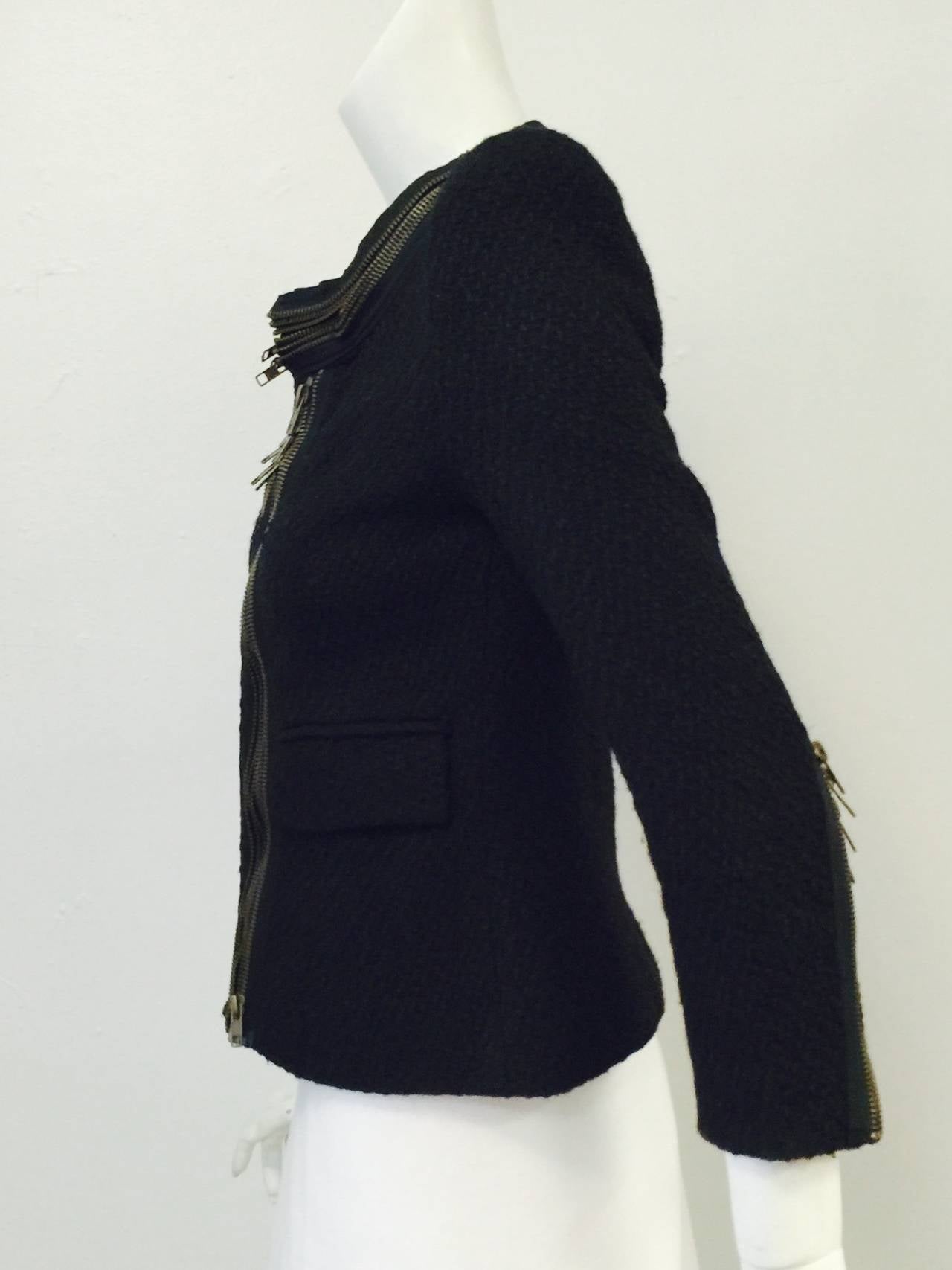 Alexander McQueen Cropped Textured Jacket With Multi Zipper Trim In Excellent Condition For Sale In Palm Beach, FL