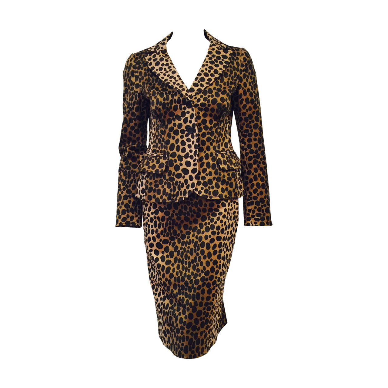 Magnificent Moschino Cheap and Chic Cotton Stretch Leopard Print Skirt Suit For Sale