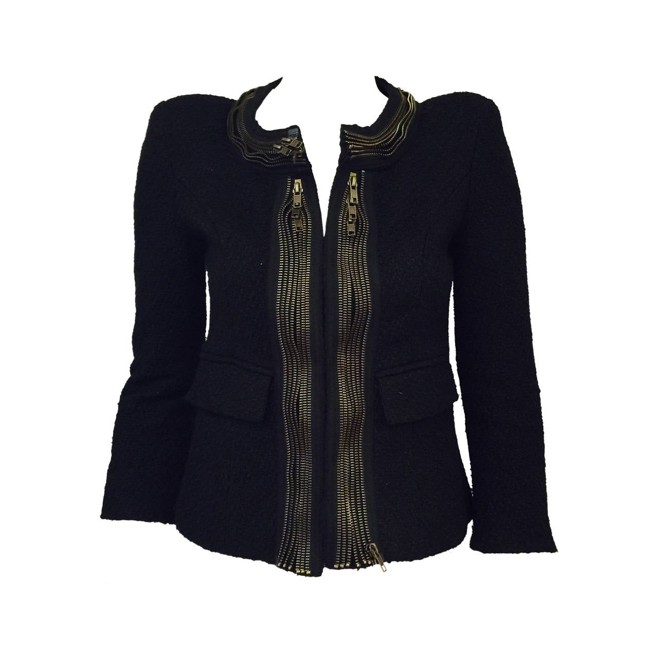 Alexander McQueen Cropped Textured Jacket With Multi Zipper Trim For Sale