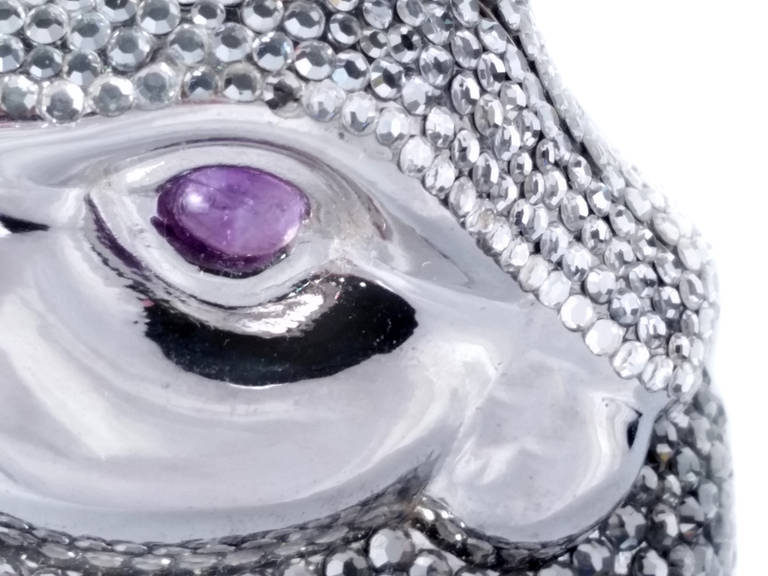 Vintage Leiber Crystal Rabbit Minaudiere With Amethyst Cabochon Eyes In Excellent Condition For Sale In Palm Beach, FL