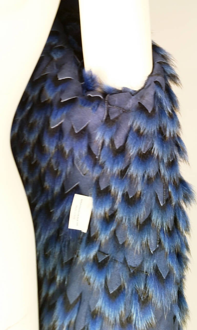 Alexander McQueen Electric Blue with Espresso Tip Laser Cut Mink Coat In Excellent Condition For Sale In Palm Beach, FL