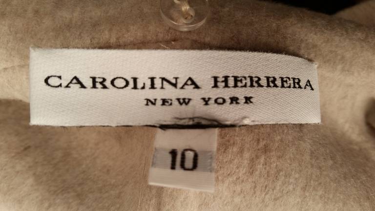 Beige Carolina Herrera Wool and Cashmere Jacket With Fox Collar and Cuffs