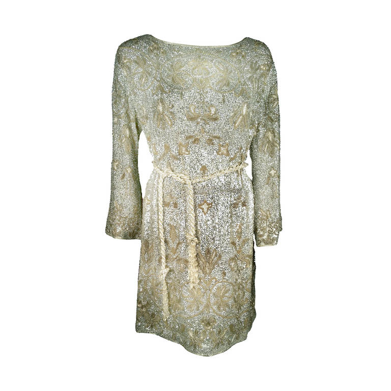 Marchesa Embellished/Embroidered Cocktail Tunic Dress With Belt For Sale