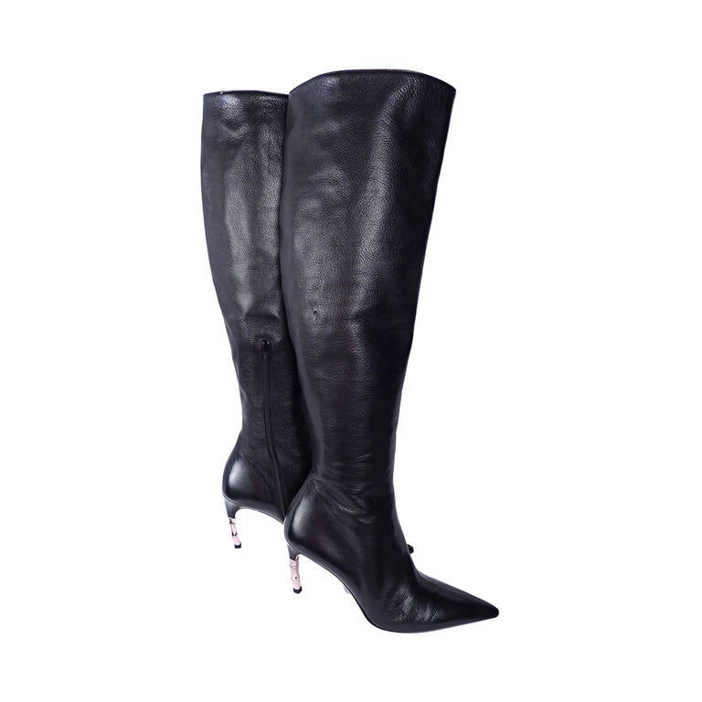 Gucci Bamboo Silver High-Heel Knee Boots For Sale