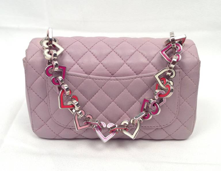 Limited Edition Chanel Lilac Valentine Chain Mini Flap Bag In Excellent Condition For Sale In Palm Beach, FL