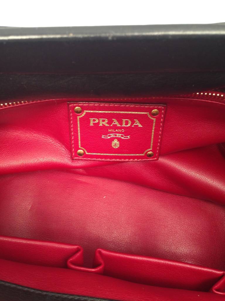 Prada Calf Leather Large Frame Top Handle Bag In Excellent Condition For Sale In Palm Beach, FL