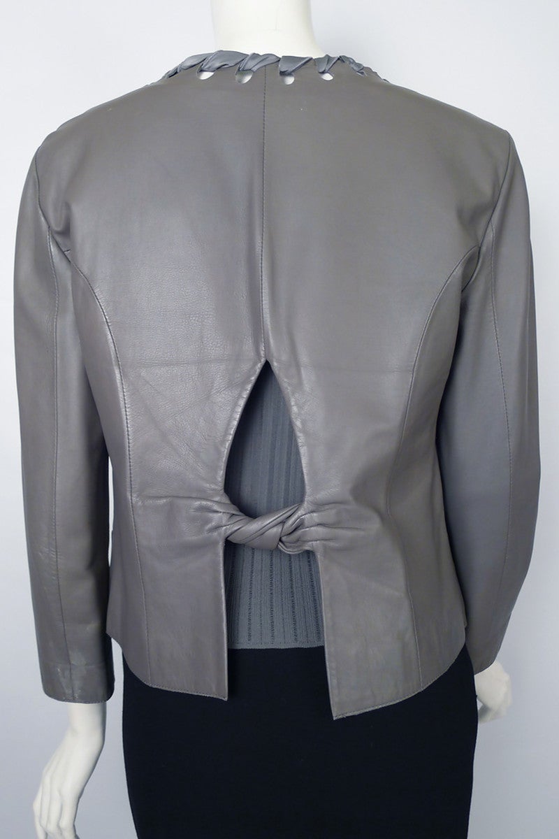Gray Giorgio Armani Dove Grey Lambskin Jacket with Matching Knit Camisole