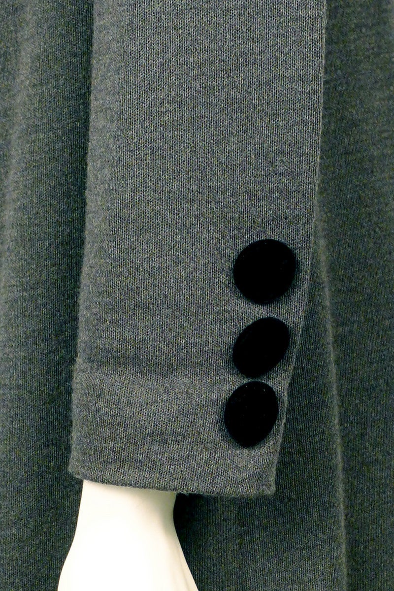Vintage Pierre Balmain Long Sleeve Grey Wool Dress With Velvet Details For Sale 1