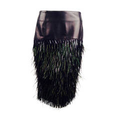 Heike Jarick Black Nappa Leather Skirt With Metallic Fringe
