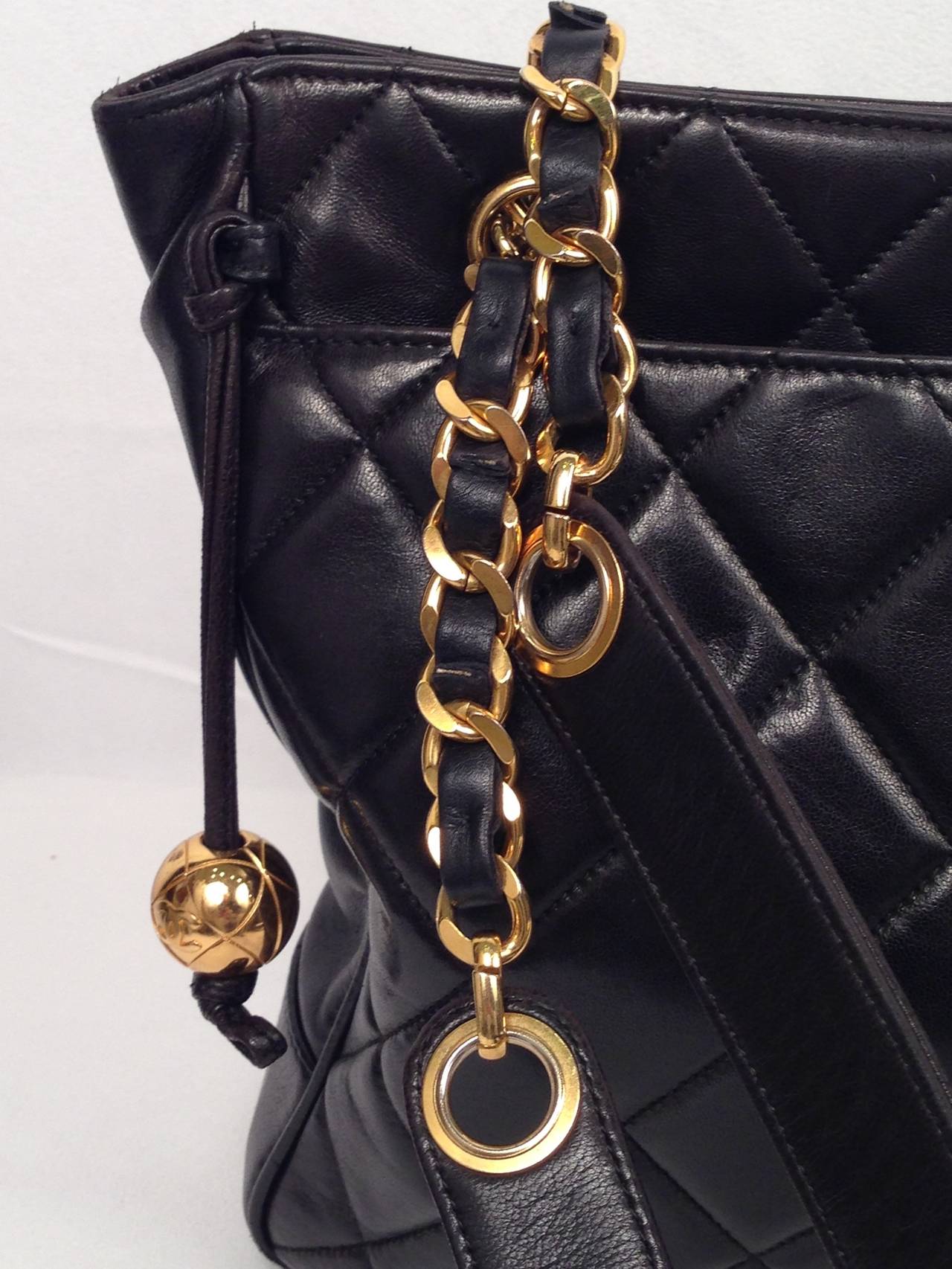 1990's Chanel Quilted Lambskin Tote With Gold Bauble For Sale 2