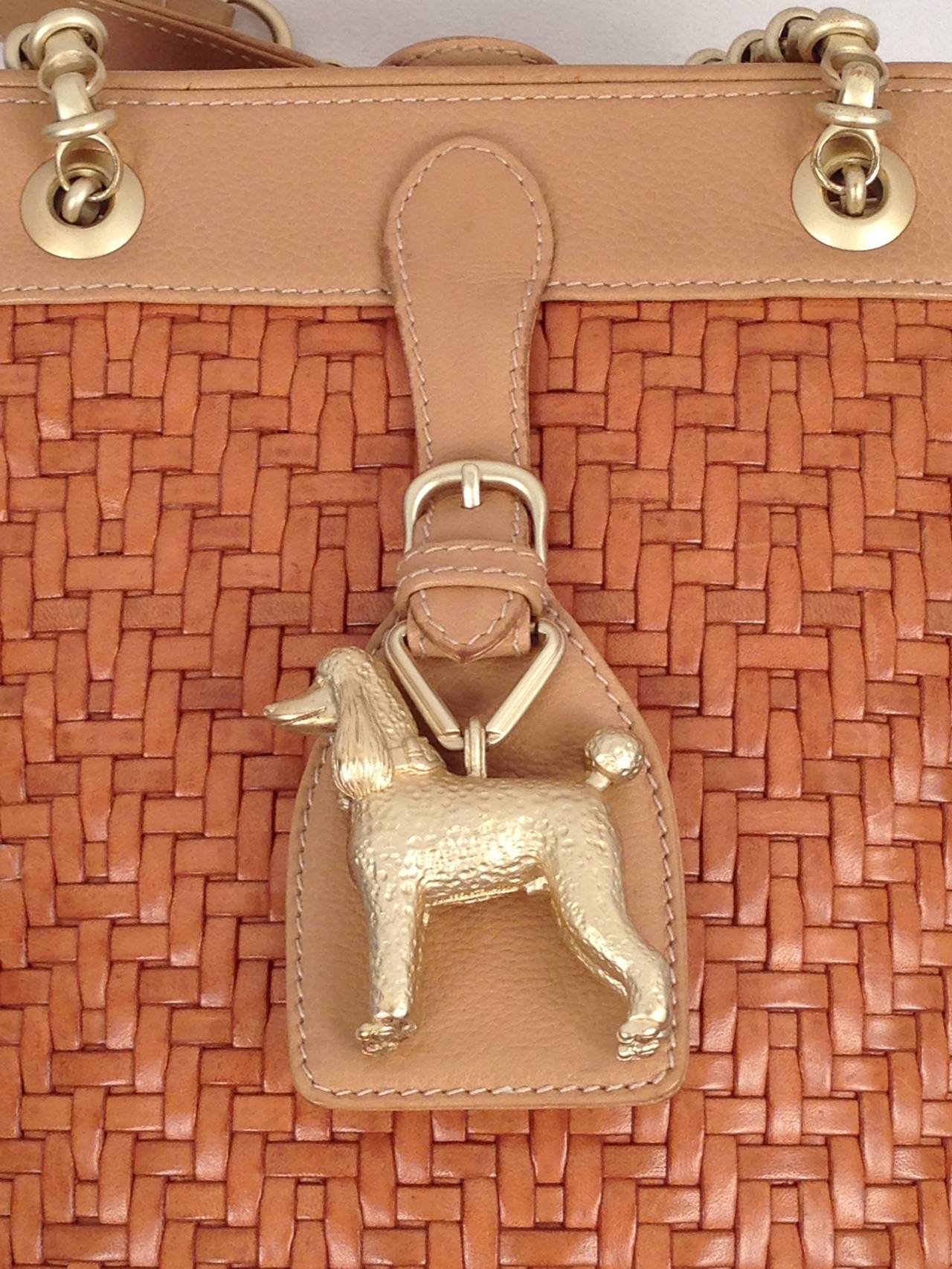 Kieselstein-Cord Carmel Woven Leather Shoulder Bag With Poodle Charm 2