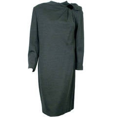 Vintage Pierre Balmain Long Sleeve Grey Wool Dress With Velvet Details