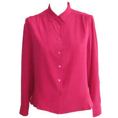 Retro Late 1960s HERMES Silk Hot Pink Blouse - New Dead Stock