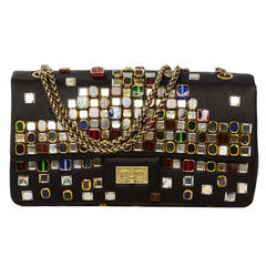 CHANEL Paris-Byzance Black Satin Gripoix Jeweled 2.55 Flap Bag
