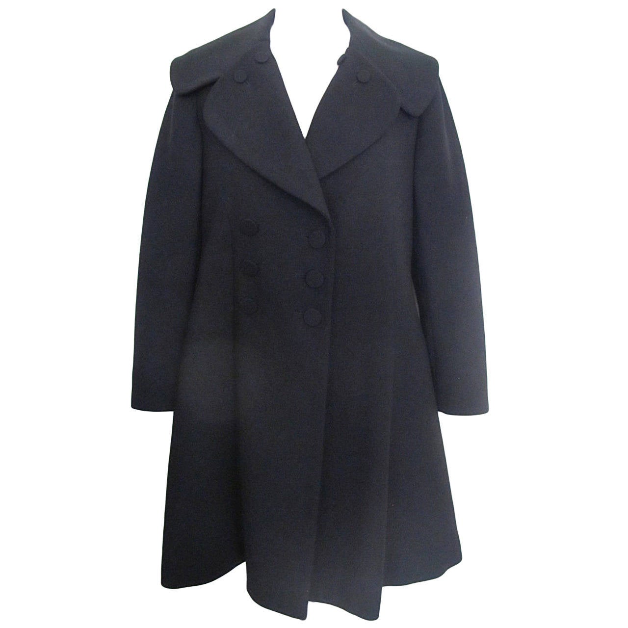 Alaia Chic Wool Black Coat with Semi-Shawl Collar For Sale