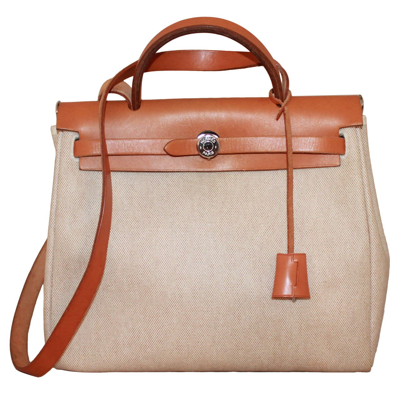 Hermes Gold Leather Tan & Black Canvas 