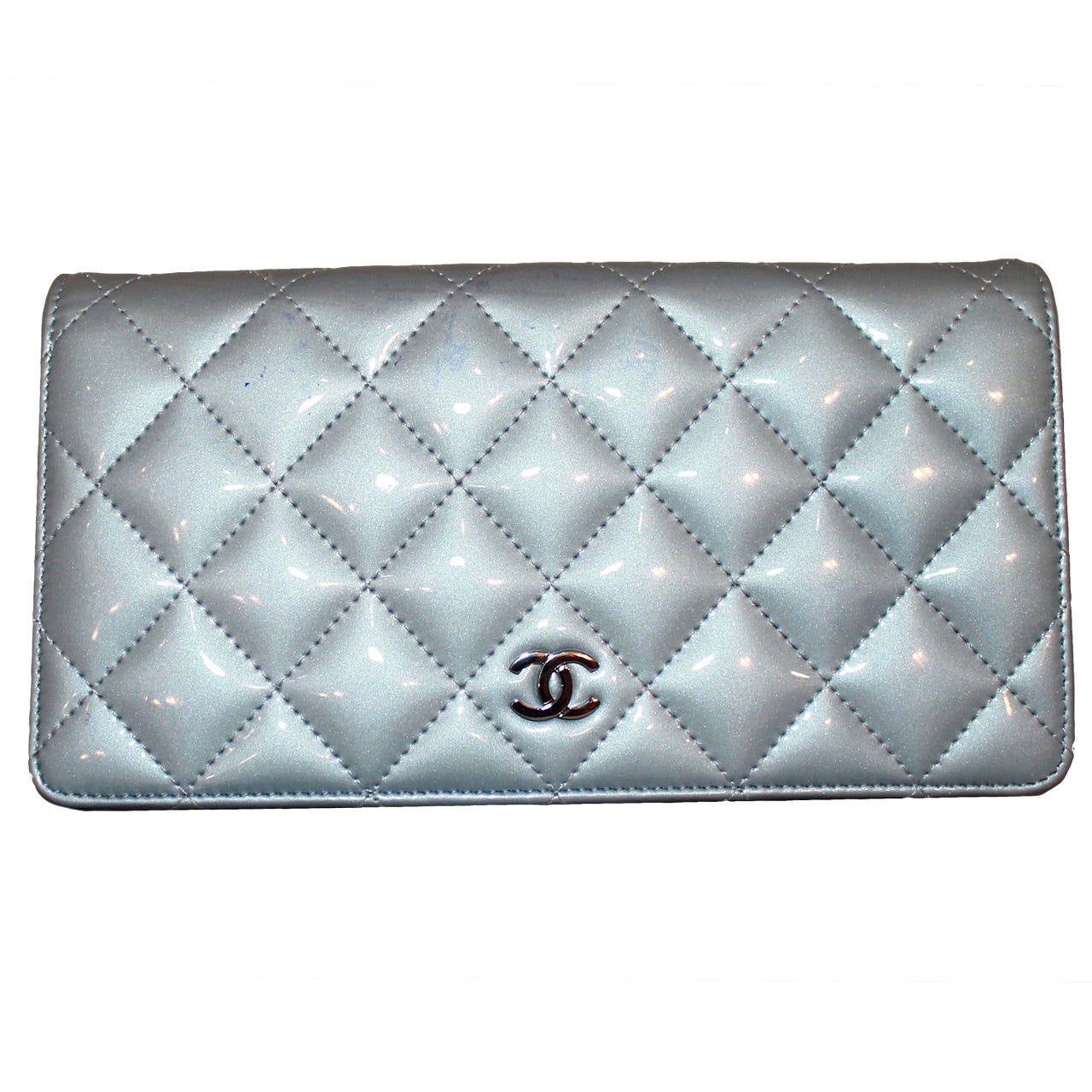 Chanel Patent Quilted Baby Blue Wallet