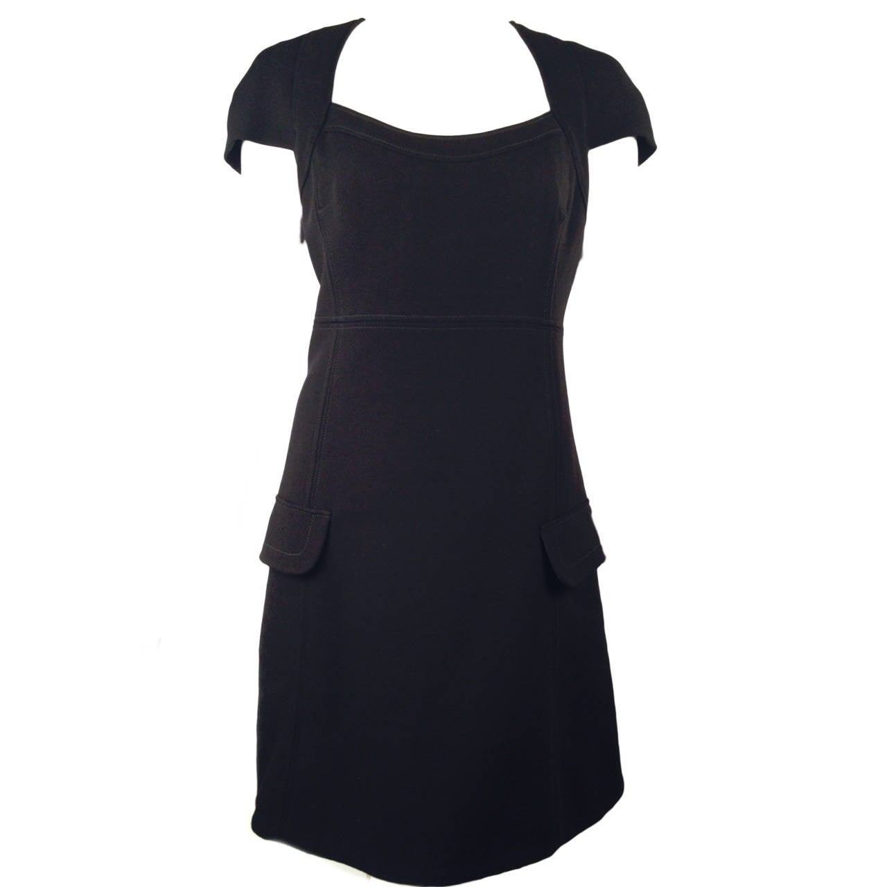 Louis Vuitton Black Wool Cap Sleeve Dress For Sale at 1stdibs