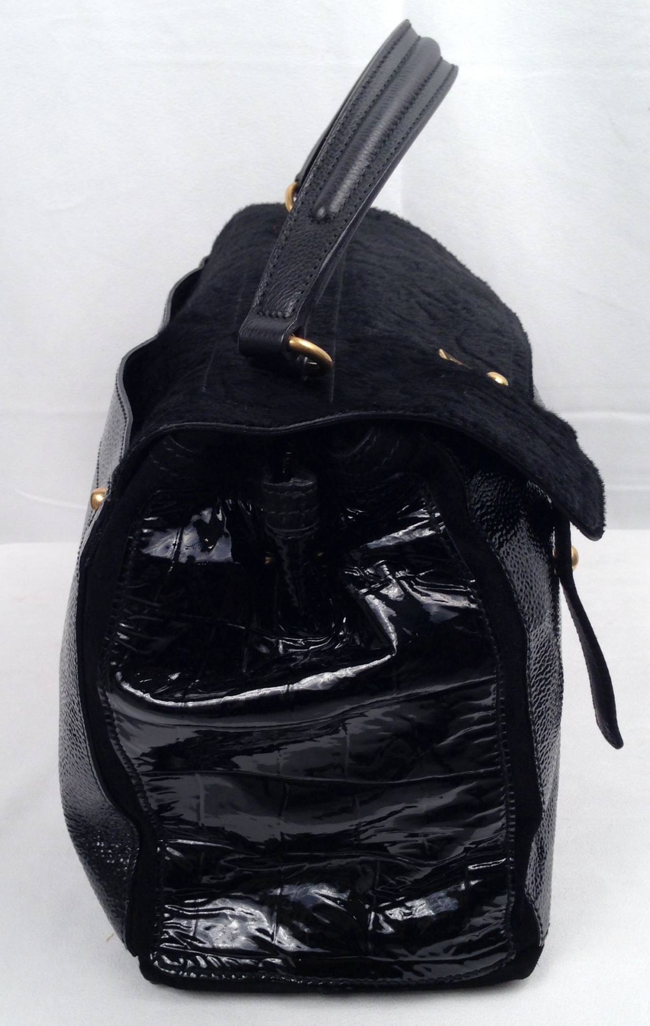 ysl patent leather tote - Yves Saint Laurent Rive Gauche Leather and Pony Hair Tote For Sale ...