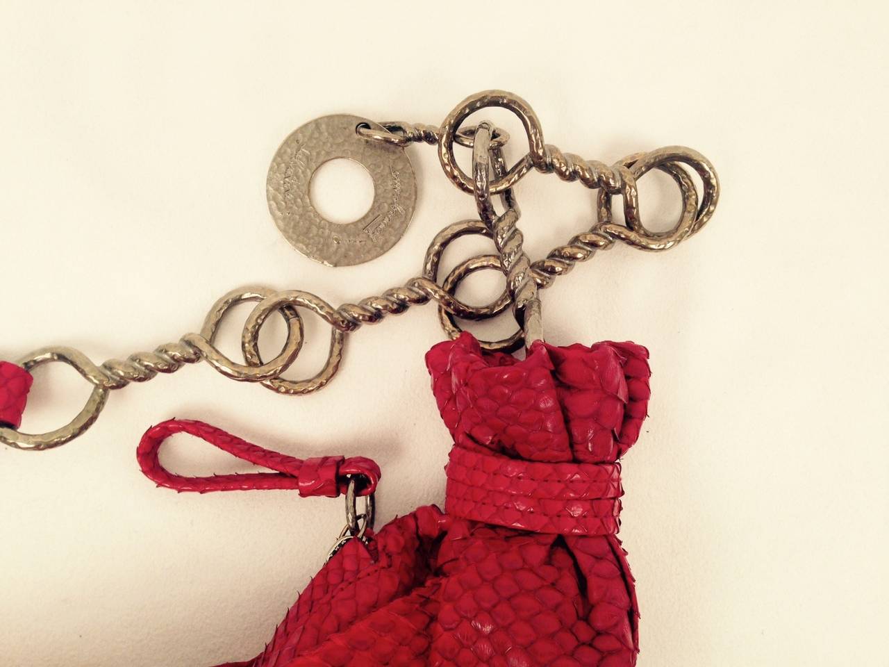 Ferragamo Red Python Tote With Chain Strap For Sale 2
