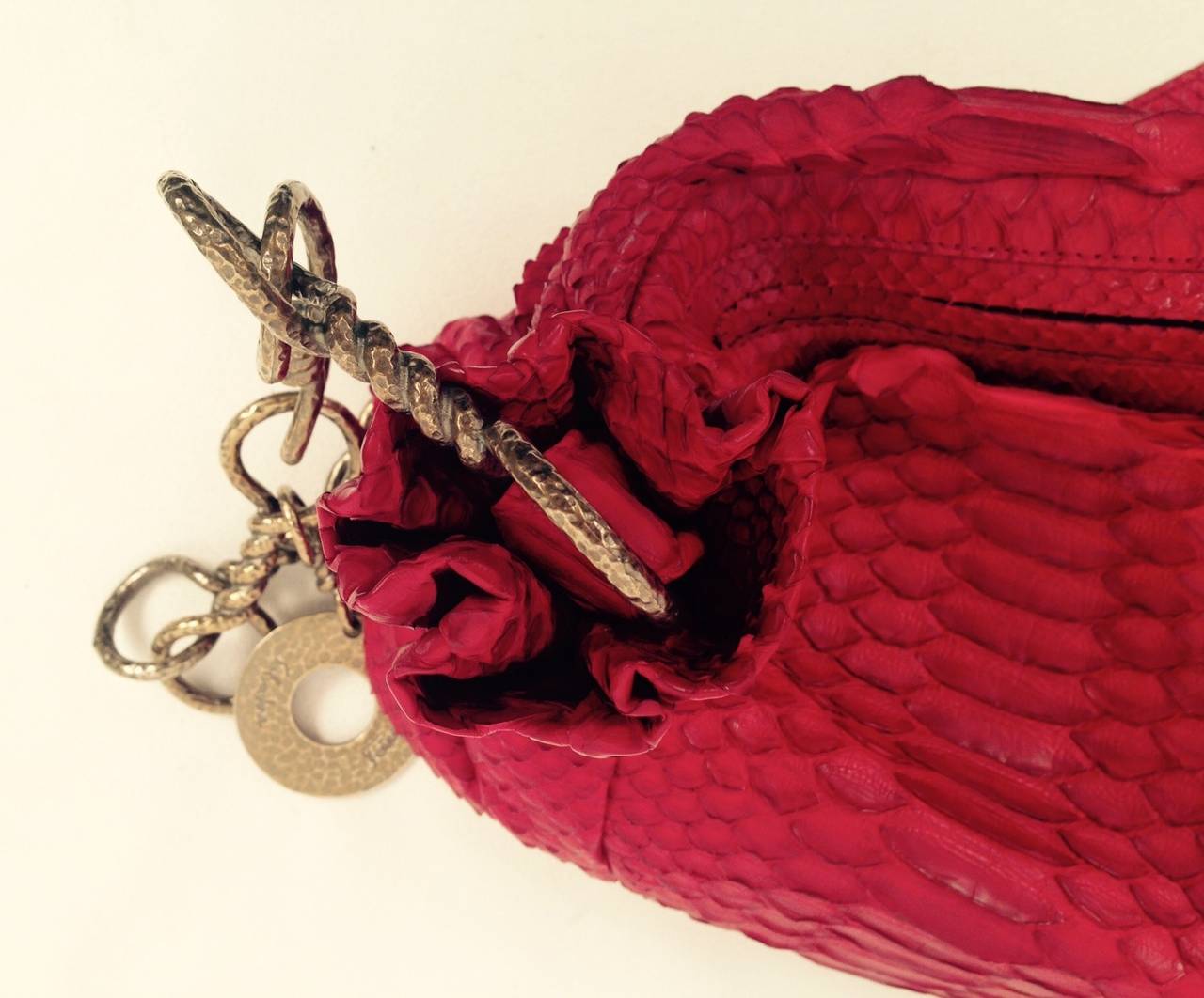 Ferragamo Red Python Tote With Chain Strap For Sale 1