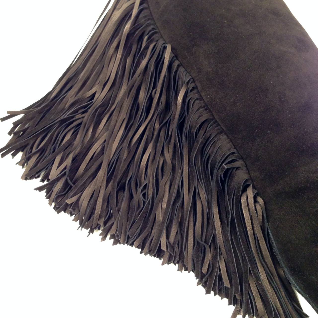 Christian Louboutin Black Suede Knee Boots With Fringe For Sale 1
