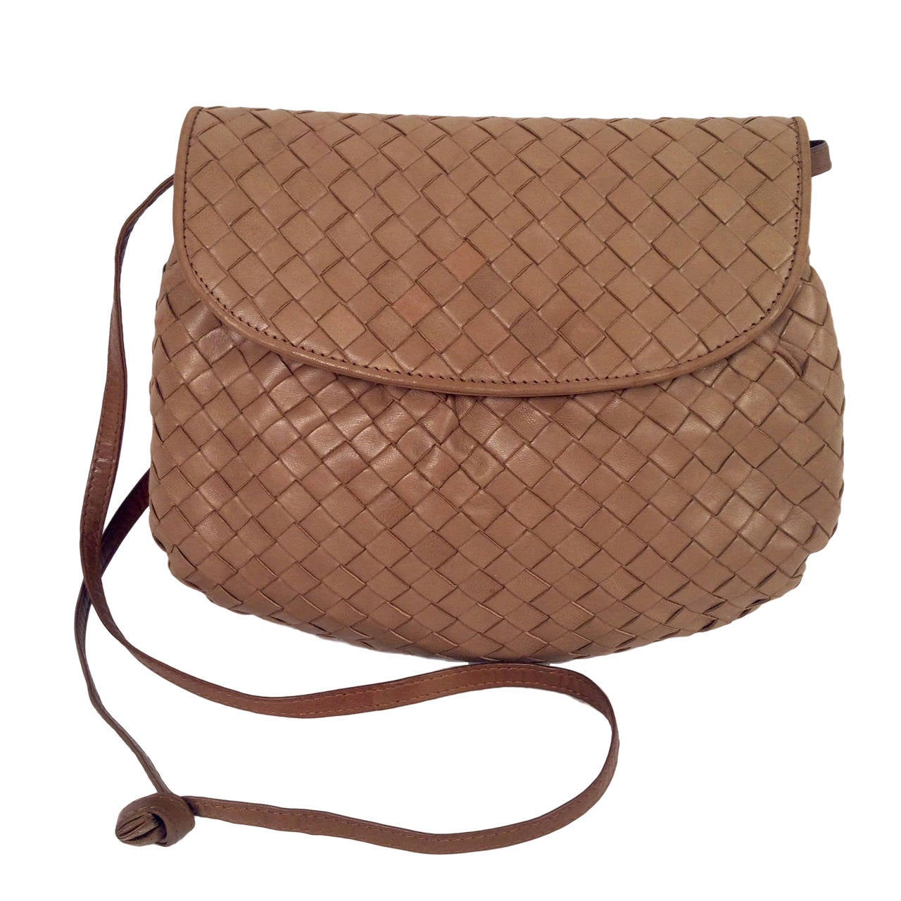 Bottega Veneta Camel "Intrecciato" Nappa Leather Convertible Clutch For Sale