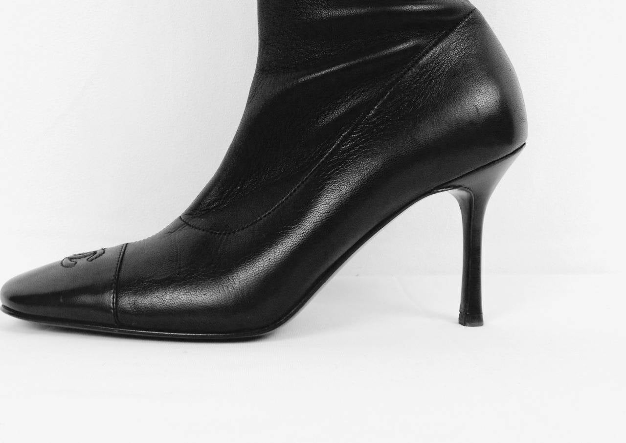 Chanel Black Stretch Leather High Heel Tall Boots at 1stDibs | chanel ...